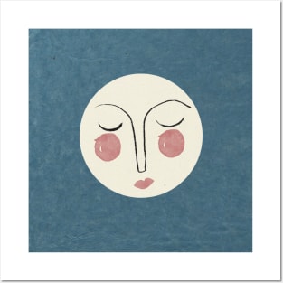 Blue moon face illustration Posters and Art